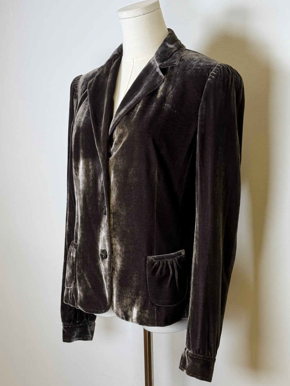 TAHARI Dark Mocha Brown Silk Blend Crushed Velvet Blazer Women’s Size Medium - Picture 6 of 13
